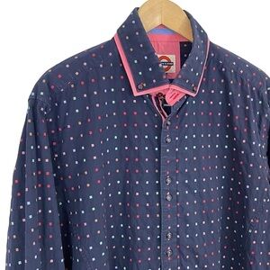 Jermyn & Bond Colourful Button Down Shirt Mens XL Navy Blue Pink Preppy Fun GUC